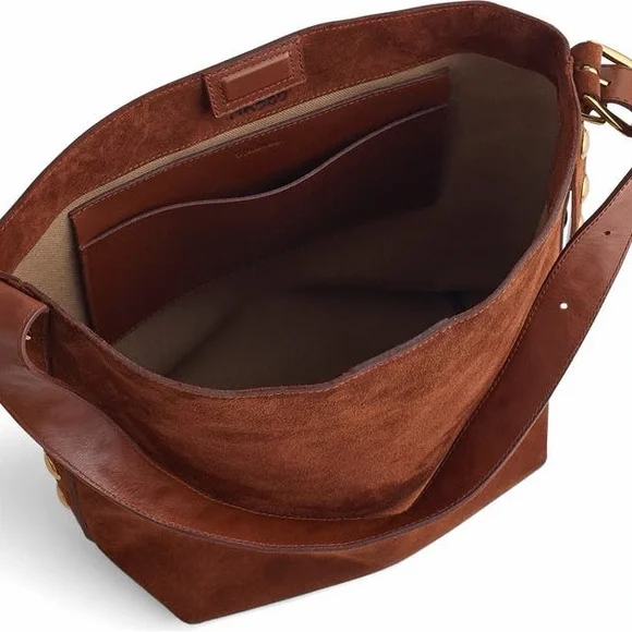 NWT Madewell Essentials Suede Bucket Bag with studded strap detail in brown - Picture 3 of 12